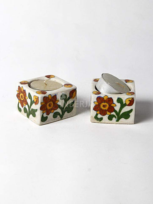 Blue Pottery Candle Holder Set